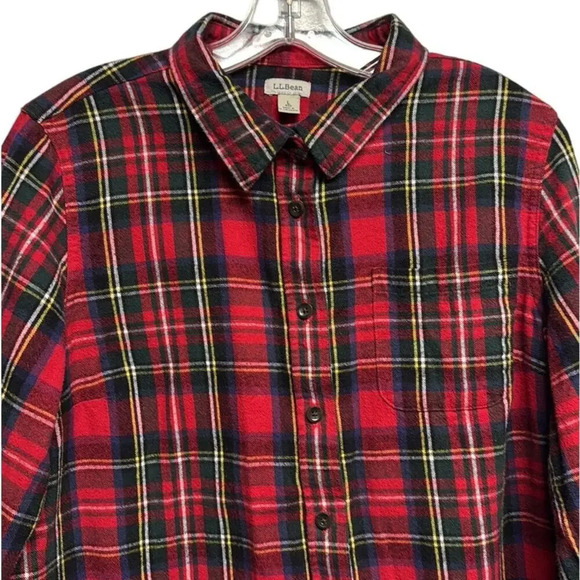 Men's LL Bean Red Tartan Plaid Flannel Button Up Flannel Shirt Size Large (L) - Picture 3 of 6